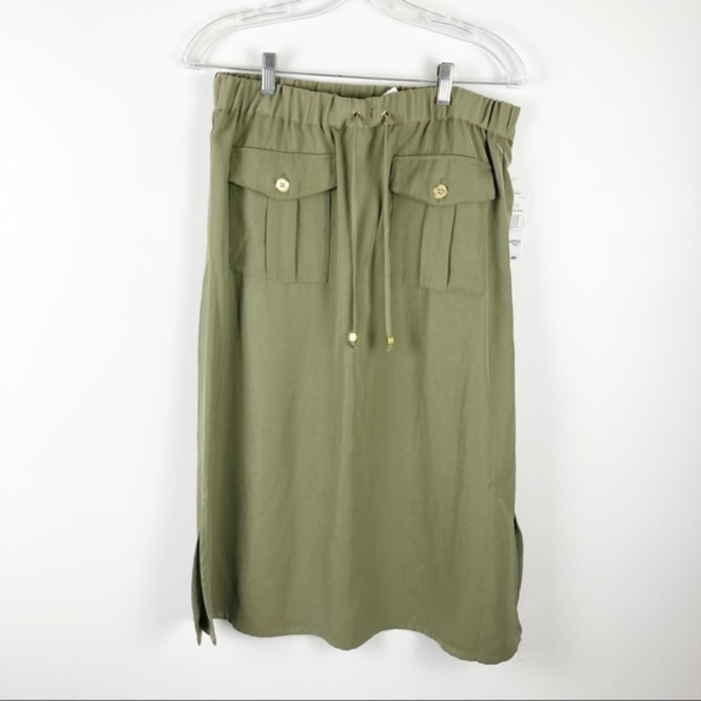 NWT Michael Michael Kors Green Casual Minimalist Lightweight Midi‎ Skirt Sz 6
